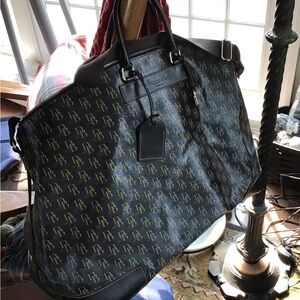 Dooney & Bourke Navy Monogram Travel Tote with Brown Leather Trim